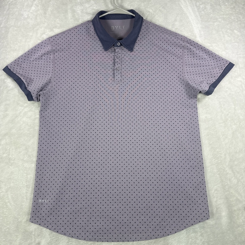 BYLT Polo Shirt Men's X-Large Purple Drop Cut Lux Polka Dot Short Sleeve